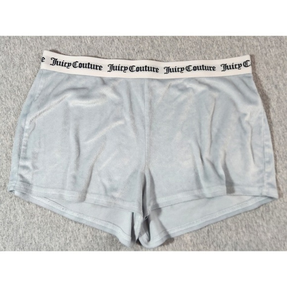 Juicy Couture Sleep Shorts Women L Light Blue Velour Rhinestone Y2K - Picture 2 of 10